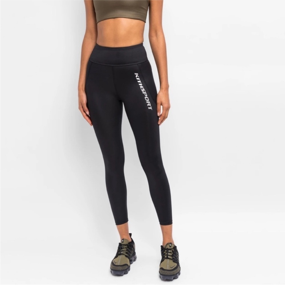 Kith Sport Carrie Shine Black Reflective Graphic Logo Legging Tights Small